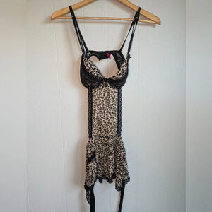 Pucker Up Lingerie in Leopard Print Babydoll‎ size Medium Y2K